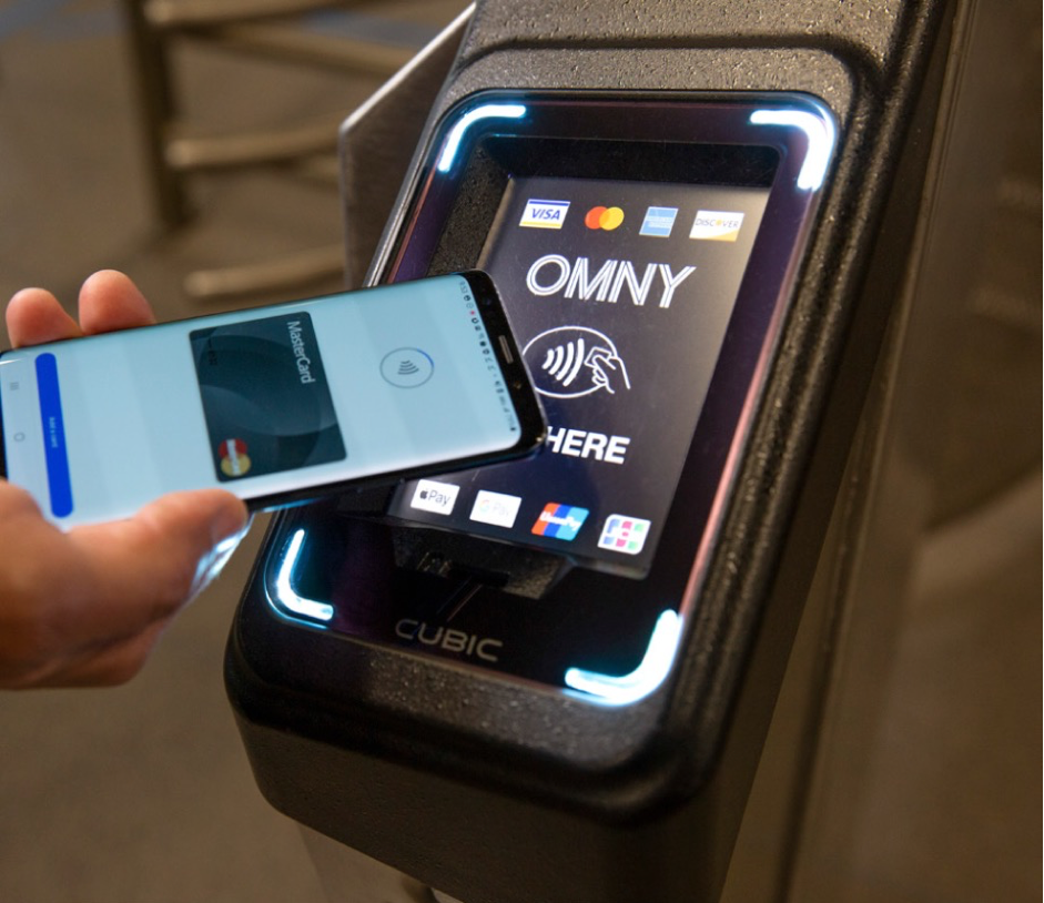 Mobile phone tapping on OMNY fare gate reader