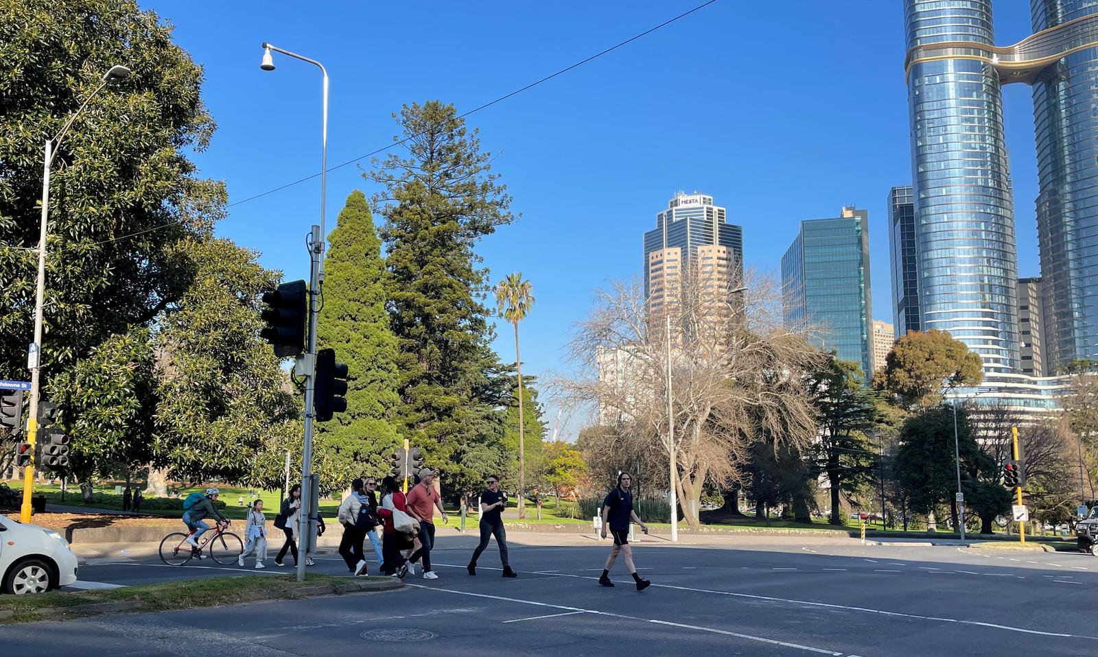 Group of people crossing street in Melbourne